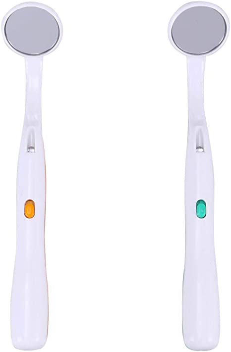 Healifty Dental Tool 2PCS Oral Dental Mirror Mouth Tooth Inspection Mirror with Bright LED Light for Dental Care (Green and Orange)