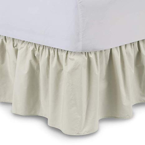 Ruffled Bedskirt (Queen, Bone) 18 Inch Bed Skirt with Platform, Wrinkle and Fade Resistant - by Harmony Lane (Available in all bed sizes and 16 colors)