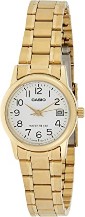 Casio #LTP-V002G-7B2 Women's Analog Gold Tone White Easy Reader Dial Date Watch