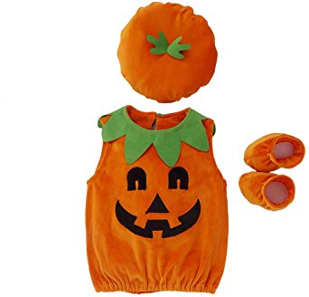 Toddler Infant Baby Boy Girl Pumpkin Halloween Costumes Romper Bodysuit Outfit with Hat 0-3T