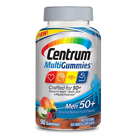 New Centrum MultiGummies Men 50+ (90Count) Multivitamin/Multimineral Supplement Gummies, with 100% DV of Vitamins D3, E, B6, B12, Age 50+