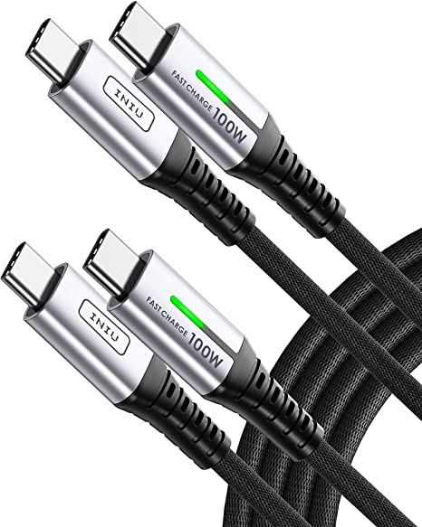 USB C Cable, INIU 100W [2-Pack 6.6ft] PD 5A QC Fast Charging USB C to USB C Cable, Nylon Braided Type C Data Cord USB-C Phone Charger for Samsung S21 Note 10 iPad Pro MacBook Tablets LG Google etc.