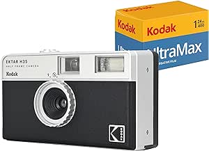 KODAK EKTAR H35 Half Frame Film Camera (Black) Bundle with Kodak Ultramax 400/24EXP 35mm Roll Film