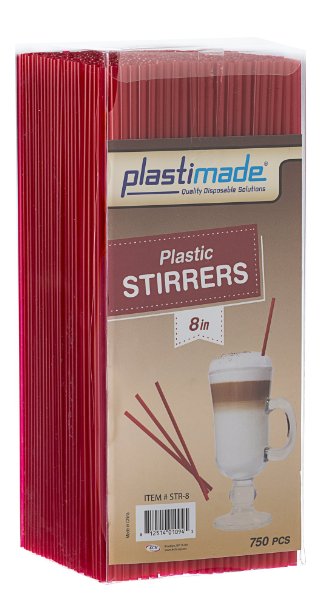 Plastimade Plastic Sip Stirrers 8 Inch 750/box, Red