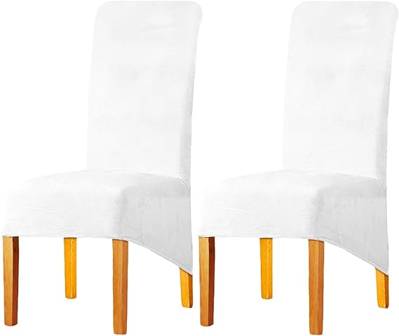 LANSHENG Stretchy XL Chair Covers for Dining Room Chairs,Stretch Spandex with Elastic Band Chaircover,Velvet Large Dining Chair Slipcovers for Restaurant Hotel Party Banquet (White, Set of 2(XL))