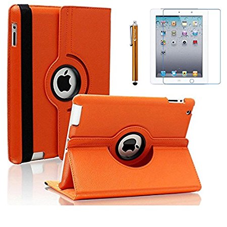 iPad 2 Case, iPad 3 Case, iPad 4 Case, AiSMei Rotating Stand Case Cover with Wake Up/Sleep For Apple iPad 2, iPad 3, iPad 4 [ 9.7-Inch iPad Released before 2013 ] [Bonus Film Stylus] Orange