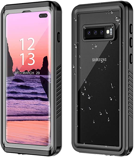 Nineasy Samsung Galaxy S10 Plus Waterproof Case,S10  Plus Clear Cover With Built-in Screen Protector, IP68 Waterproof Shockproof Case for Samsung S10 Plus (Black/Clear)