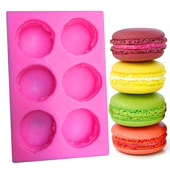 MoldFun 6-Cavity 3D Macaroon/Macaron Hamburger Silicone Mold for Fondant, Cake/Cupcake Decorating, Baking, Gum Paste, Chocolate, Candy, Polymer clay, Mini Soap, Bath Bomb