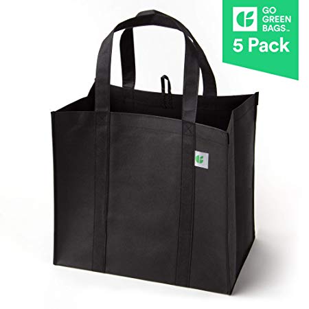 Reusable Grocery Bags (5 Pack, Black) - Hold 40  lbs - Extra Large & Super Strong, Heavy Duty Shopping Bags - Grocery Tote Bag with Reinforced Handles & Thick Plastic Bottom for Strength