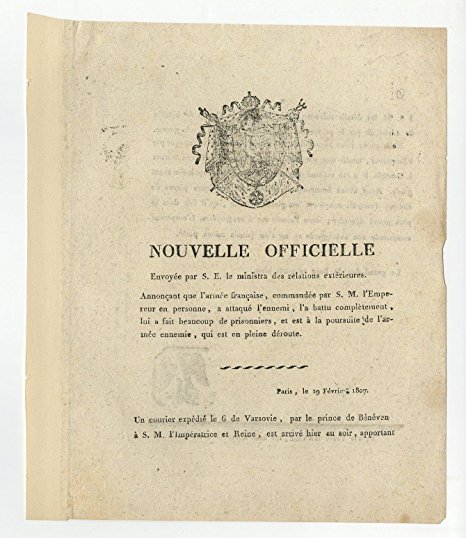 French Grand Army - Printed Bulletin - 1807 Document * French Revolution