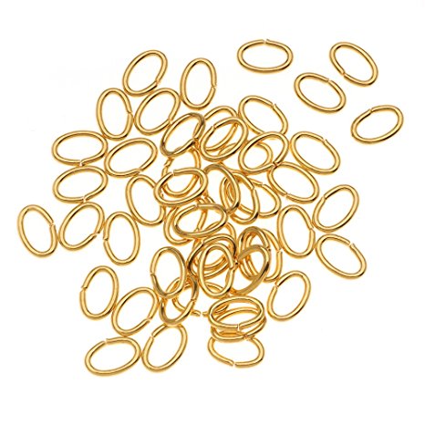 22K Gold Plated 4x6mm Open Oval Jump Rings, 20-Gauge, 50 Pieces