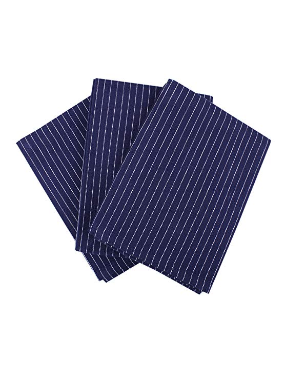 Set of 3 Kitchen Towels, Size 20 x 28, 100% Cotton, Eco Friendly and Safe, Absorbent Tea Towels, Blue Pinstripe