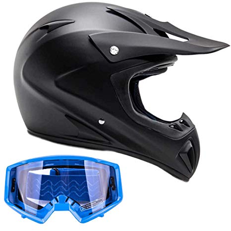 Typhoon Adult ATV Helmet & Goggles Gear Combo, Black w/Blue (Medium)