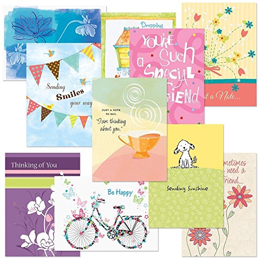 Thinking of You Cards Value Pack - Set of 20 (10 designs), Large 5" x 7" Friendship Cards with Sentiments