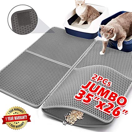Upgraded Cat Litter Mats Extra Large 34"x30",Anti-urine Cat Litter Mat Litter Trapping,Cat Mats for Litter Box,Litter Mat Catcher,Kitty Litter Box Mat Double-Layer Waterproof PU Edge (Can Be Spliced)
