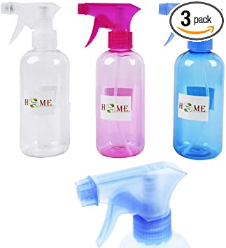 3 pc 10 oz (300ml) Plastic Spray Bottles Leak Proof Adjustable Nozzle Empty Commercial Grade Trigger Multi-Purpose Use for Cleaning Solutions, Planting, Cooking and More, Assorted Colors (3)