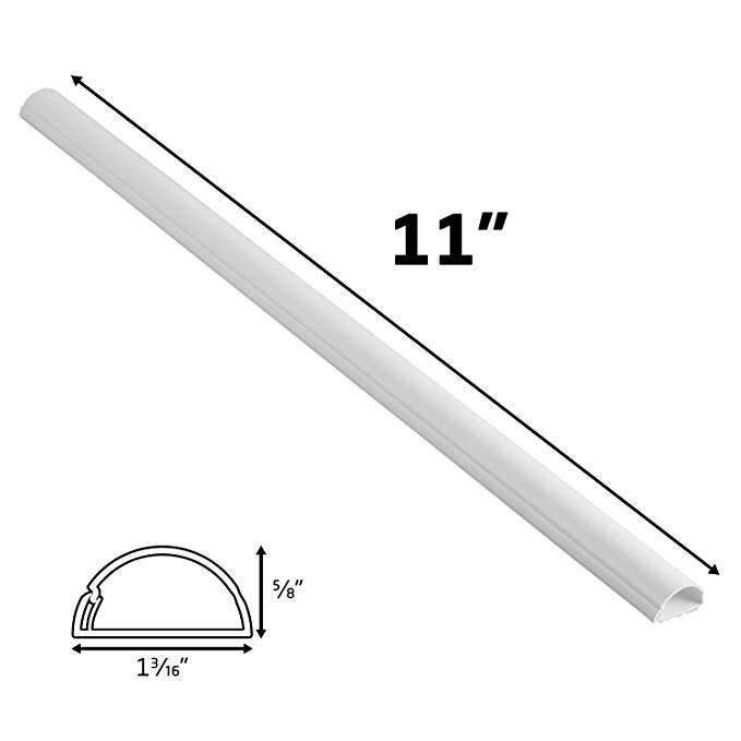 D-Line Short (11 Inch Medium Size) Cable Concealer On-Wall Cord Cover | Popular Wire Hider for TV or Component Cables | White