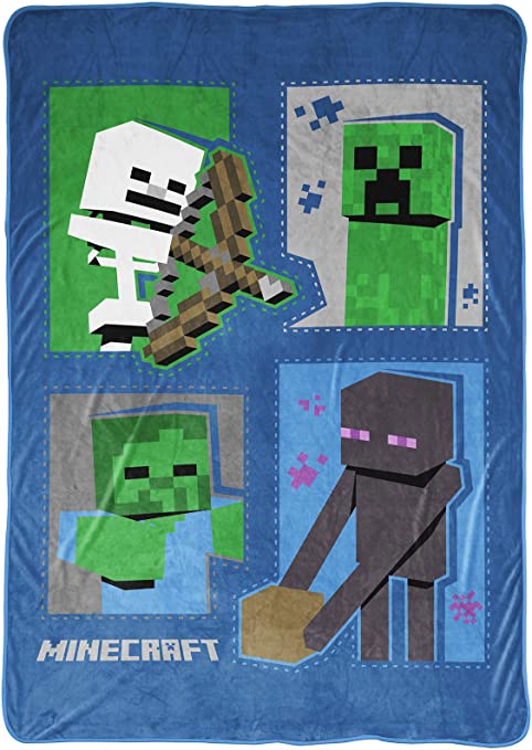 Jay Franco Minecraft Icons Blanket - Measures 62 x 90 inches, Kids Bedding Features Creeper, Enderman, Zombie, Skeleton - Fade Resistant Super Soft Fleece (Official Minecraft Product)