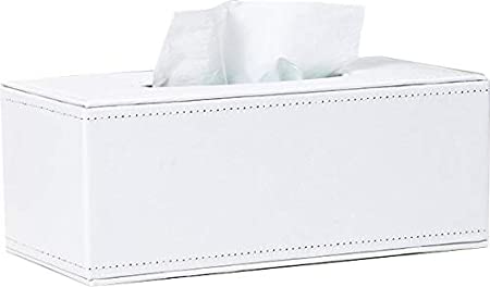 Cq acrylic Rectangular PU Leather Tissue Box Cover Holder,Modern Square Facial Tissue Holder Case Dispenser for Home and Car Decoration,White