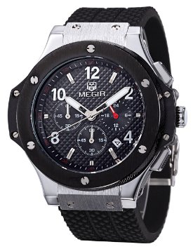 Voeons Men's Chronograph 24 Hr Indicator Military Sports Watches 3ATM Waterproof Silver Stainless Steel Mens Watches