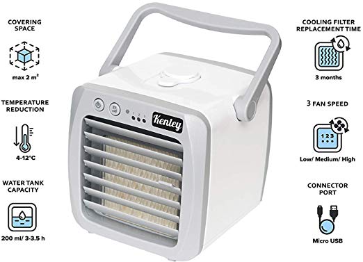 Kenley Portable Air Conditioner - Personal Mini AC Cooling Fan for Office Desk, Night Stand, Dorm Room, Bedroom, Camping - Small & Quiet USB Desktop 3-in-1 Cooler