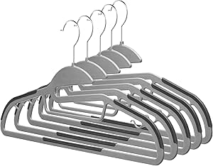 Whitmor Plastic Hangers 5 Pack Non Slip Clothes Hanger Space Saving Coat Hangers 360° Rotating Hook Hanger Heavy Duty Pant Hangers (Gray & Black)