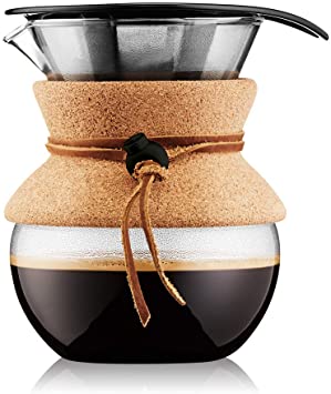 Bodum 11592-109 Pour Over Coffee Maker with Permanent Filter with Leather Band, 0.5 L/17 oz, Cork