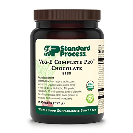 Standard Process - Veg-E Complete Pro Chocolate - Organic Plant-Based Protein Blend, 15 g Protein, Calcium, Iron, Potassium, Essential Amino Acids, Vegan, Gluten Free, Non-GMO - 26 oz.