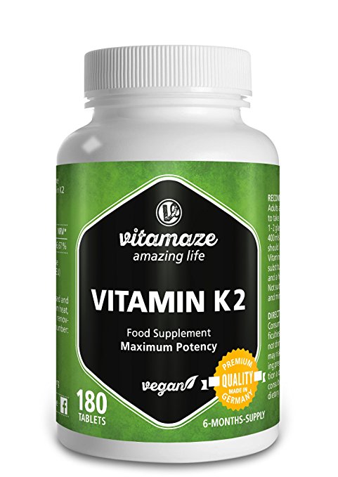 Vitamin K2 Certified, High Strength 200μg MK-7 Menaquinone vegan 180 tablets for 6 months supply Premium Quality Product without magnesium stearate