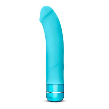 8" Platinum Silicone Curved Vibrating Dildo - Waterproof - G Spot Stimulating Vibrator - Sex Toy for Women - Sex Toy for Adults (Blue)