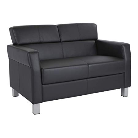 Office Star SL4002-EC3 Bonded Leather Loveseat with Silver Legs, Black