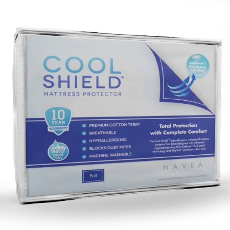Cool Shield No Allergy Waterproof Mattress Protector - Breathable Terry Cover Protects Against Dust Mites, Allergens, Bacteria, Mold and Fluids - See Reviews - Machine Washable Mattress Protector - Best 10-yr Guarantee - Size: Full (54 in x 75 in)
