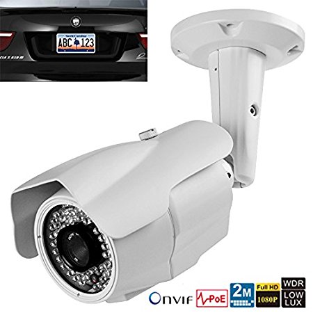 IP License Plate Bullet Camera 1080P 2.1MP 1/2.8 Sony CMOS 5-50mm 84LED 210ft