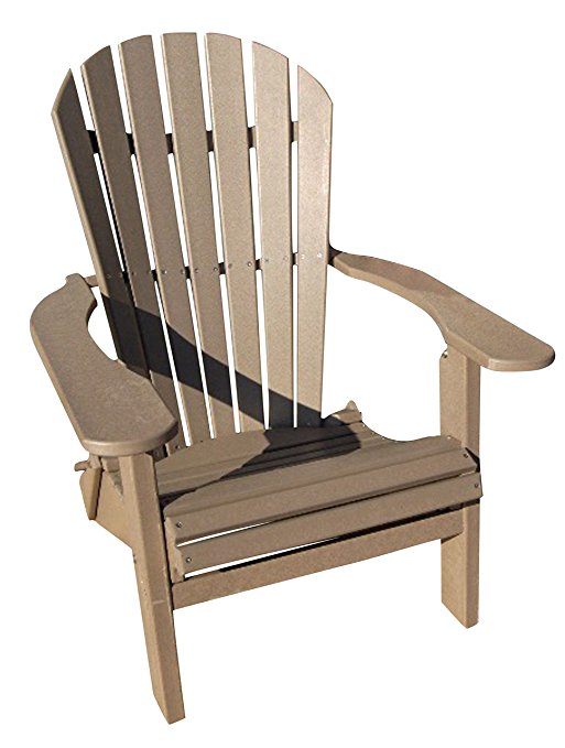 Phat Tommy Recycled Poly Resin Folding Deluxe Adirondack Chair – Durable and Patio Furniture, Weatherwood