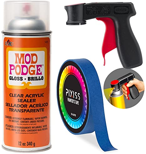 Gloss Mod Podge Spray Acrylic Sealer Clear Coating Gloss Paint Sealer Spray, Snap and Spray Paint Can Handle Sprayer Tool, Blue Multi-Surface Painters Tape