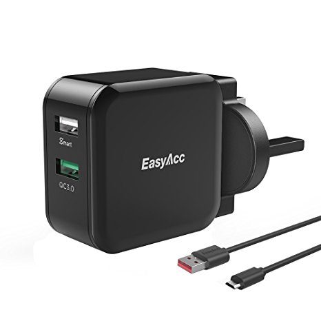 [Quick Charge 3.0] EasyAcc 30W Wall Charger 2-Port Smart Adapter for HTC 10 One A9, LG G5, General Mobile GM5 ,iPhone 6s, 6 Plus, iPad Pro / Air / Mini, Galaxy S7 S6 Edge and More