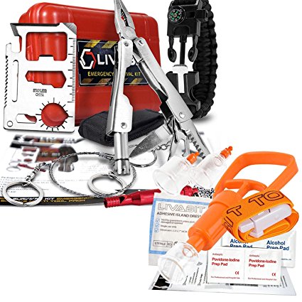 LIVABIT Dual Pack First Response Safety Tool Emergency Kit Venom Sting Extractor Pump & SOS Survival Multi Tool Pack