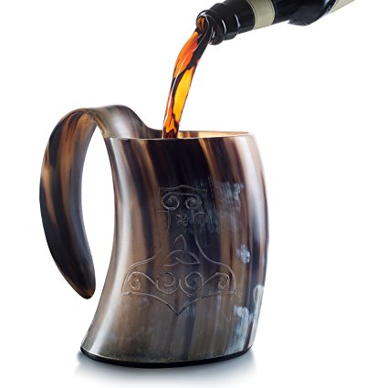 #1 Viking Horn Tankard Mug (20 oz.) – Authentic, Medieval Celtic Beer and Ale Cup – Solid, Stable and Handcrafted
