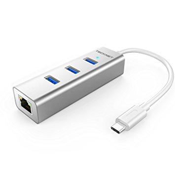 Type C Lan Hub, TeckNet USB-C to 3-Port USB 3.0 Hub with Ethernet Adapter for USB Type-C Devices Including the new MacBook, ChromeBook Pixel and More (Aluminum)