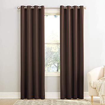Sun Zero Barrow Energy Efficient Grommet Curtain Panel, 54" x 63", Chocolate Brown