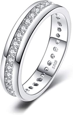 JewelryPalace White Gold Plated 925 Sterling Silver Rings for Women, Channel Set Wedding Band Eternity Ring, Anniversary CZ Simulated Diamond Ring, Girls Womens Jewellery Gifts