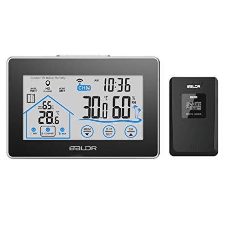 TAOPE Temperature Humidity Thermometer,Big Display Wireless Digital Weather Station Sensor Indoor/Outdoor Temperature,Humidity,Time