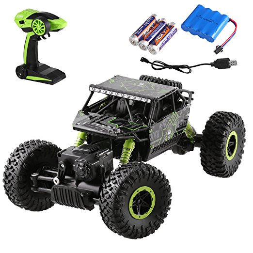 Funmily RC Rock Off Road Vehicle Remote Radio Control Crawler Truck Cars with Rechargeable Battery 25KM/H 2.4Ghz High Speed 1:18 Shock-proof RC Car (Green)