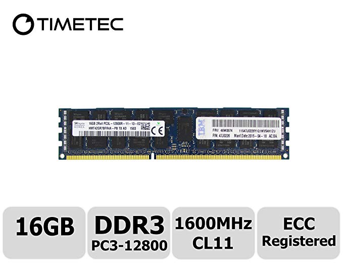 Timetec Hynix 16GB DDR3L 1600MHz PC3-12800 Registered ECC 1.35V CL11 2Rx4 Dual Rank 240 Pin RDIMM Server Memory Ram Module Upgrade (16GB)