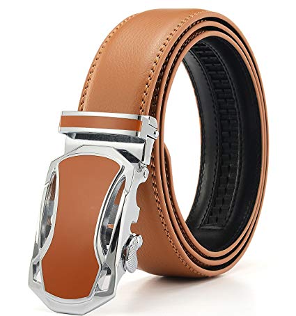 Xhtang Men's Solid Buckle with Automatic Ratchet Leather Belt 35mm Wide 1 3/8"