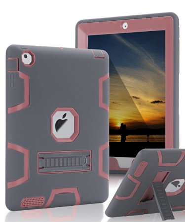 TOPSKY iPad 2 Case,iPad 3 Case,iPad 4 Case,[Kickstand Feature],Shock-Absorption / High Impact Resistant Hybrid Three Layer Armor Defender Case For iPad 2/3/4 (Only For 9.7 inch iPad),Grey-Rose Gold