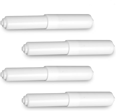 Toilet Paper Holder Replacement Rod 4 Pack – Toilet Paper Holder Spring Loaded Rod – Toilet roll Holder Rod – Durable Plastic Design - White (4 Pack)