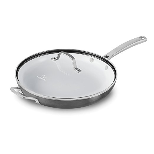 Calphalon 1937375 Classic Ceramic Nonstick Omelet Fry Pan with Cover, 12", Grey/White