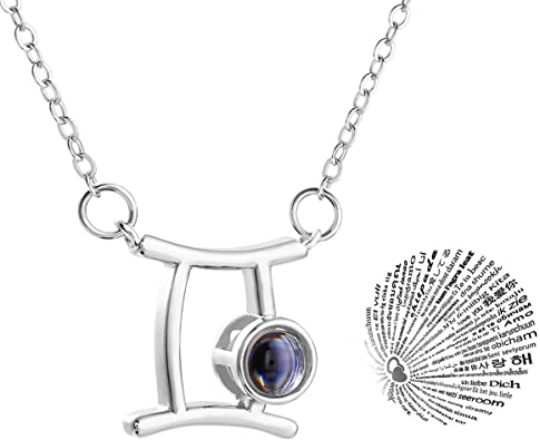 Zealmer 12 Zodiac Sign 100 I Love You Language Necklace 16K White Gold Plated
