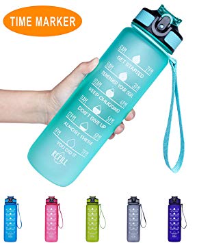 Venture Pal 32oz/22oz Motivational Fitness Sports Water Bottle with Time Marker & Straw, Large Wide Mouth Leakproof Durable BPA Free Non-Toxic